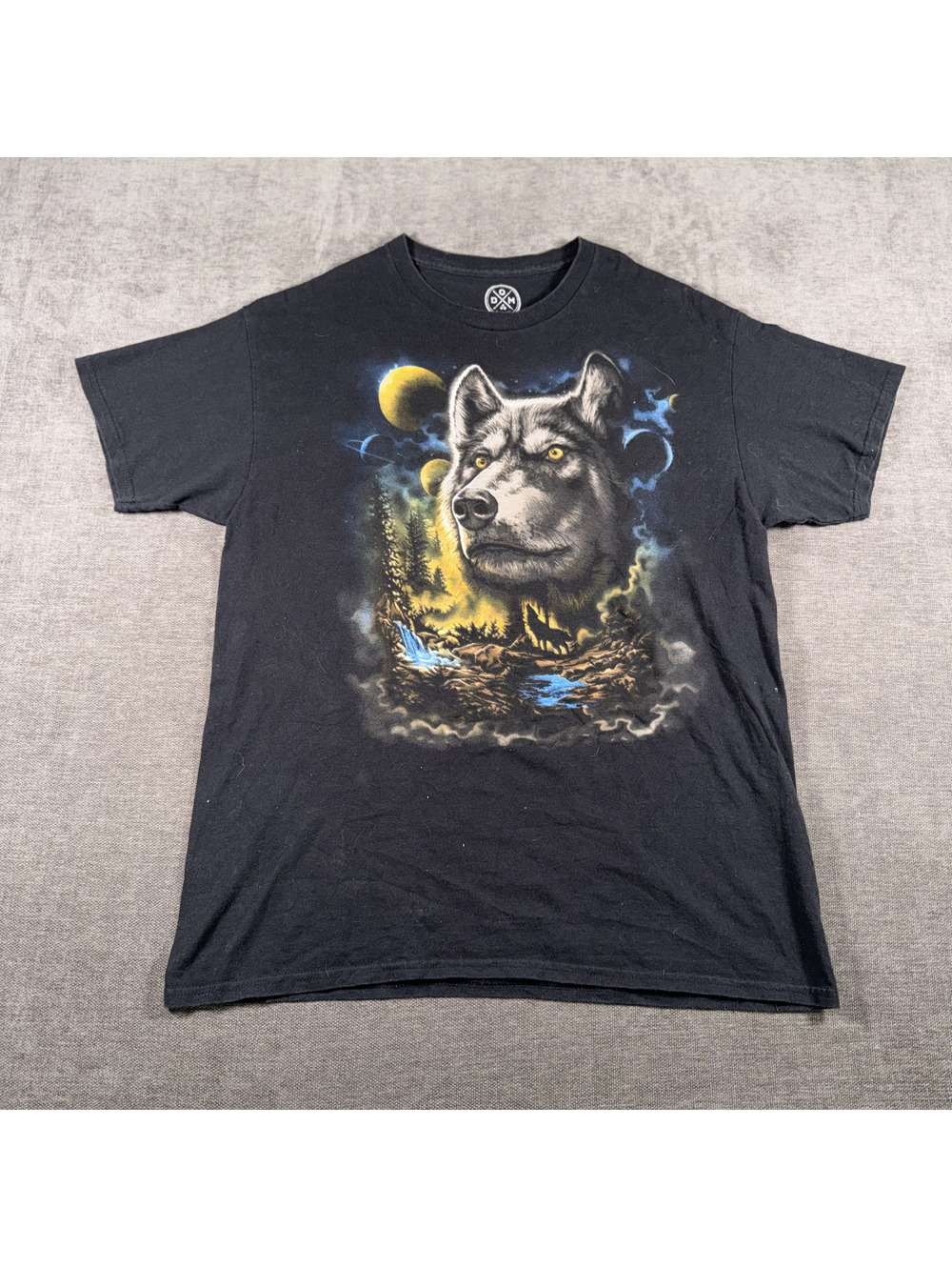 DOM Black Wolf Graphic T-Shirt Size L